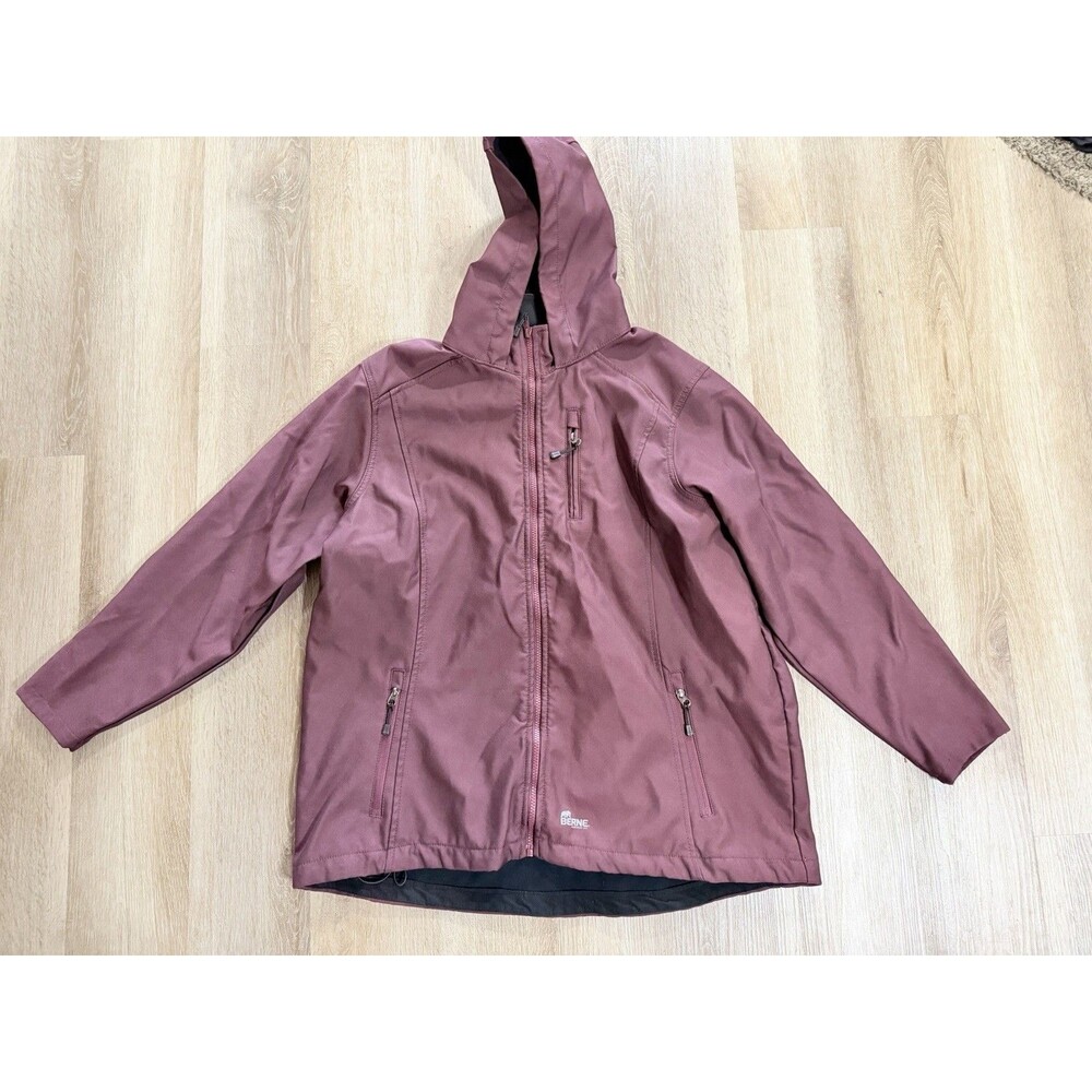 Berne Women’s Burgundy Soft Shell Jacket Zip Up Hooded Size 2XL